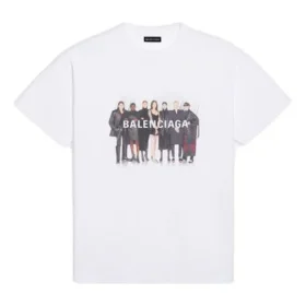 Heren Balenciaga T-shirt met bandportretprint en logo, retro, korte mouwen, wit 612966TIV479000
