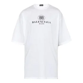 Heren Balenciaga T-shirt met logo-print, ronde hals en korte mouwen, wit 556150TYK239000