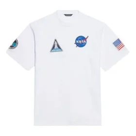 Heren Balenciaga x NASA Crossover FW21 losvallend met ronde hals en korte mouwen, wit 651795TKVD79040 Heren Balenciaga x NASA Crossover FW21 losvallend met ronde hals en korte mouwen, wit 651795TKVD79040