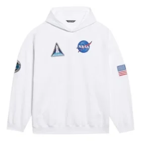 Heren Balenciaga x NASA FW21 Crossover Logo katoenen klassieke hoodie met capuchon, los model, lange mouwen, wit 651799TKVD89040