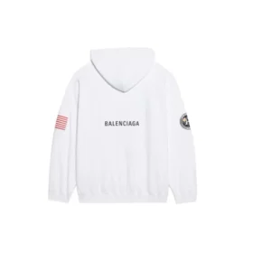 Heren Balenciaga x NASA FW21 Crossover Logo katoenen klassieke hoodie met capuchon, los model, lange mouwen, wit 651799TKVD89040