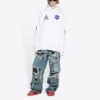 Heren Balenciaga x NASA FW21 Crossover Logo katoenen klassieke hoodie met capuchon, los model, lange mouwen, wit 651799TKVD89040