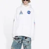 Heren Balenciaga x NASA FW21 Crossover Logo katoenen klassieke hoodie met capuchon, los model, lange mouwen, wit 651799TKVD89040