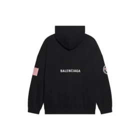 Heren Balenciaga x NASA FW21 Crossover Logo katoenen klassieke hoodie met capuchon, los model, lange mouwen, zwart 651799TKVD81070