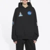 Heren Balenciaga x NASA FW21 Crossover Logo katoenen klassieke hoodie met capuchon, los model, lange mouwen, zwart 651799TKVD81070