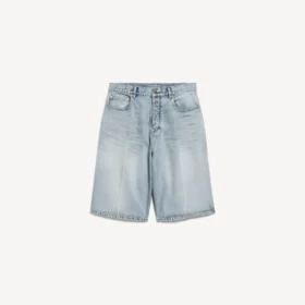 Heren denim stay-press short in bleek lichtblauw