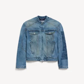 Heren-motorjas van squeeze-denim in donkerblauw