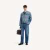 Heren-motorjas van squeeze-denim in donkerblauw