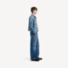 Heren-motorjas van squeeze-denim in donkerblauw
