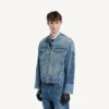 Heren-motorjas van squeeze-denim in donkerblauw