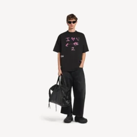 Heren-T-shirt ‘i<3 u’ met medium pasvorm in zwart