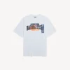 Heren-T-shirt met bumperstickers in medium pasvorm, wit
