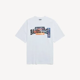 Heren-T-shirt met bumperstickers in medium pasvorm, wit
