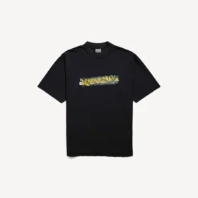 Heren T-shirt met ‘messy spray’-print en medium pasvorm in zwart Heren T-shirt met ‘messy spray’-print en medium pasvorm in zwart
