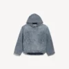 Herenjas met capuchon en denimstiksels in donkerblauw