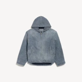 Herenjas met capuchon en denimstiksels in donkerblauw