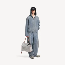 Herenjas met capuchon en denimstiksels in donkerblauw
