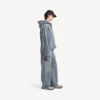 Herenjas met capuchon en denimstiksels in donkerblauw