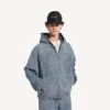 Herenjas met capuchon en denimstiksels in donkerblauw