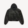 Herenjas met capuchon en patches in zwart