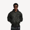Herenjas met capuchon en patches in zwart