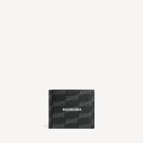 Herenportemonnee met vierkant vouwontwerp van BB Monogram-gecoat canvas in zwart/grijs