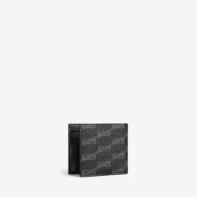 Herenportemonnee met vierkant vouwontwerp van BB Monogram-gecoat canvas in zwart/grijs