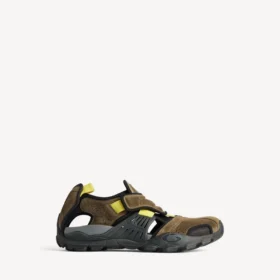 Hikesandalen voor heren in taupe/zwart/neongeel