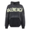 Hoodie met gescheurde zak en Tape Type-effect, oversized “Black Faded” 744190TOVB11055
