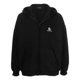 Hoodie met rits en geborduurd logo “Zwart” 674719TLVH81070
