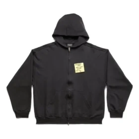 Hoodie met rits en Sticky Note-logo, medium pasvorm “Black Faded” 744457TOVD31055