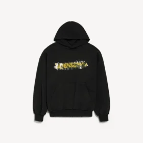 Hoodie voor heren met ‘messy spray’-print en medium pasvorm  in zwart