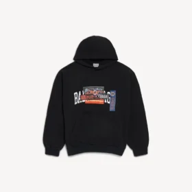 Hoodies voor heren met ‘bumperstickers’-print, medium pasvorm, in zwart