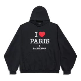 I Love Paris Balenciaga Hoodie, ruime pasvorm “Black Faded” 803265TRVM61041