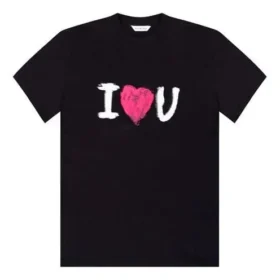 I Love U-opdruk T-shirt met korte mouwen, zwart 612965TJVL51070