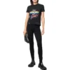 Jersey T-shirt met print in small-fit en distressed-look “Washed Black” 612964TMVH31055