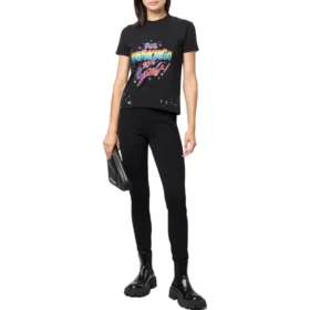 Jersey T-shirt met print in small-fit en distressed-look “Washed Black” 612964TMVH31055