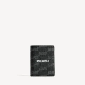 Kenmerkende verticale portemonnee voor heren met dubbele vouw, van BB Monogram gecoat canvas in zwart/grijs