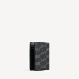 Kenmerkende verticale portemonnee voor heren met dubbele vouw, van BB Monogram gecoat canvas in zwart/grijs