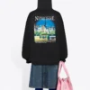 Klassieke Hoodie met losse pasvorm en print, zwart 641529TJVH91000