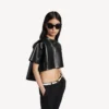 Kort T-shirt met sleep voor dames in zwart
