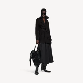 Korte cocoon-trenchcoat voor dames in zwart