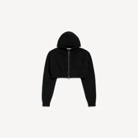 Korte techwear-hoodie met rits voor dames in zwart
