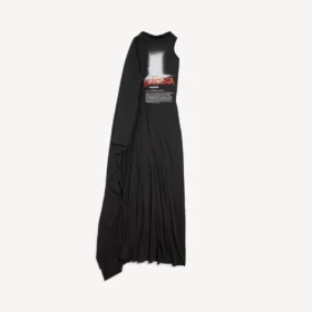 Lange gedrapeerde jurk ‘The Door’ voor dames in zwart