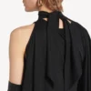 Lange gedrapeerde jurk ‘The Door’ voor dames in zwart