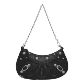 Le Cagole-minitas met ketting en krokodillenreliëf “Zwart” 69581423EJY1000