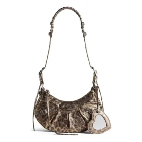 Le Cagole XS-schoudertas, gemetalliseerd met luipaardprint “Brown” 6713092AAV72529