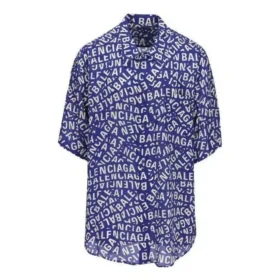Logo Strips Minimal zijden shirt “Blue Dirty White” 681813TNL054644