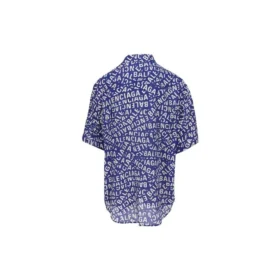 Logo Strips Minimal zijden shirt “Blue Dirty White” 681813TNL054644
