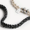 Malibu-parelarmband/choker in zwart/wit/glanzend zilver